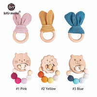 Wooden Wabbit Rattle Teether 2pcs Baby Toy