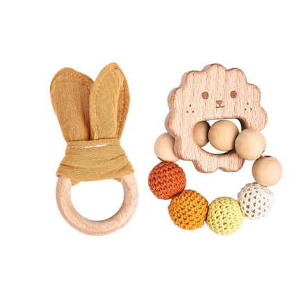 Wooden Wabbit Rattle Teether 2pcs Baby Toy
