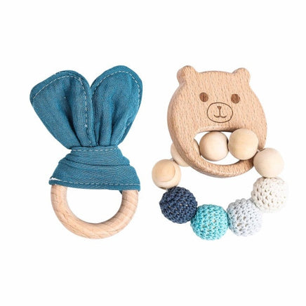 Wooden Wabbit Rattle Teether 2pcs Baby Toy